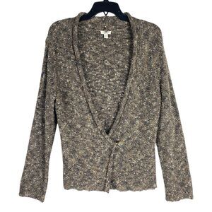 J Jill Wrap Sweater Boucle Knit Womens Size Medium Brown Modern Comfort